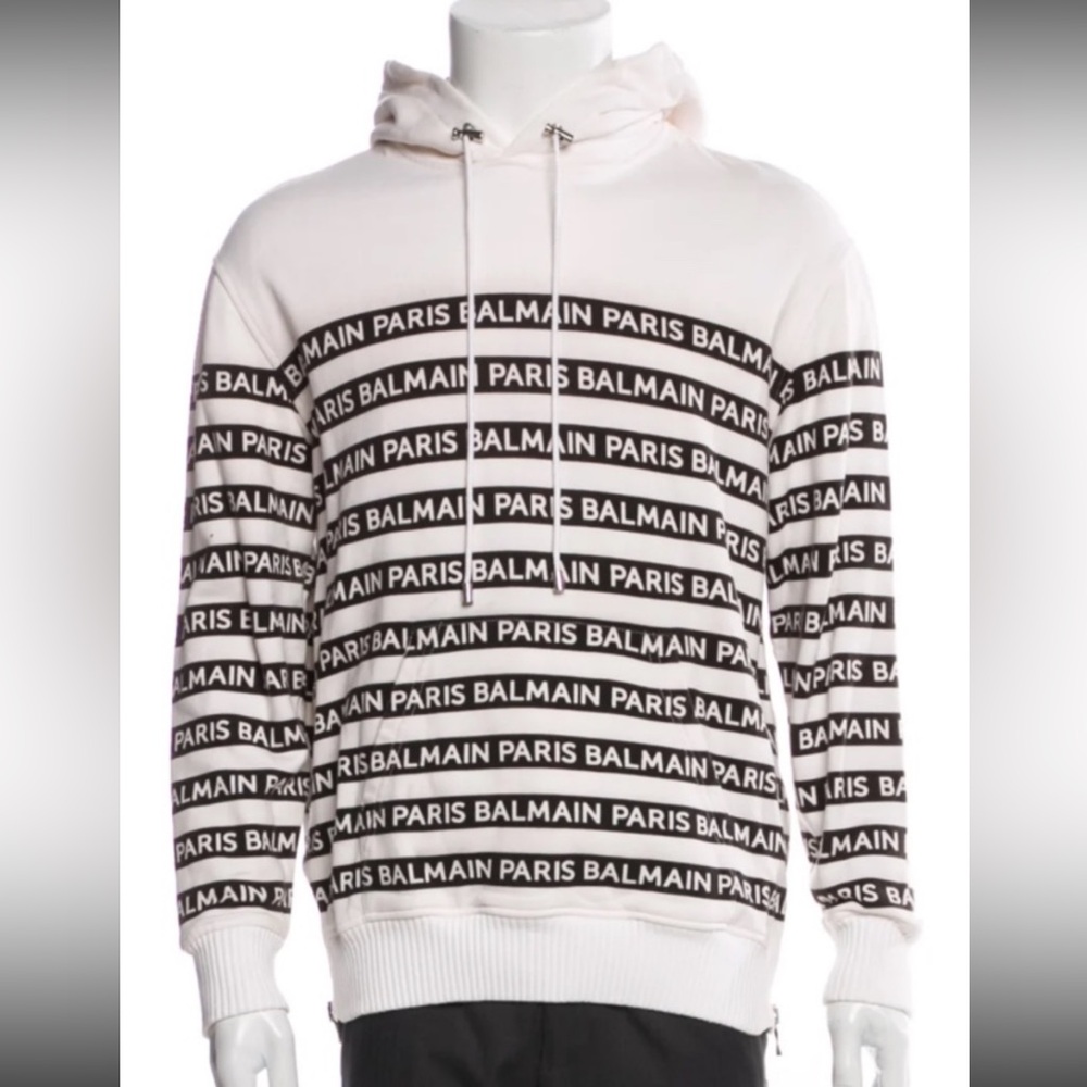 Balmain Paris logo hoodie side zippers heavy cotton size 38 medium